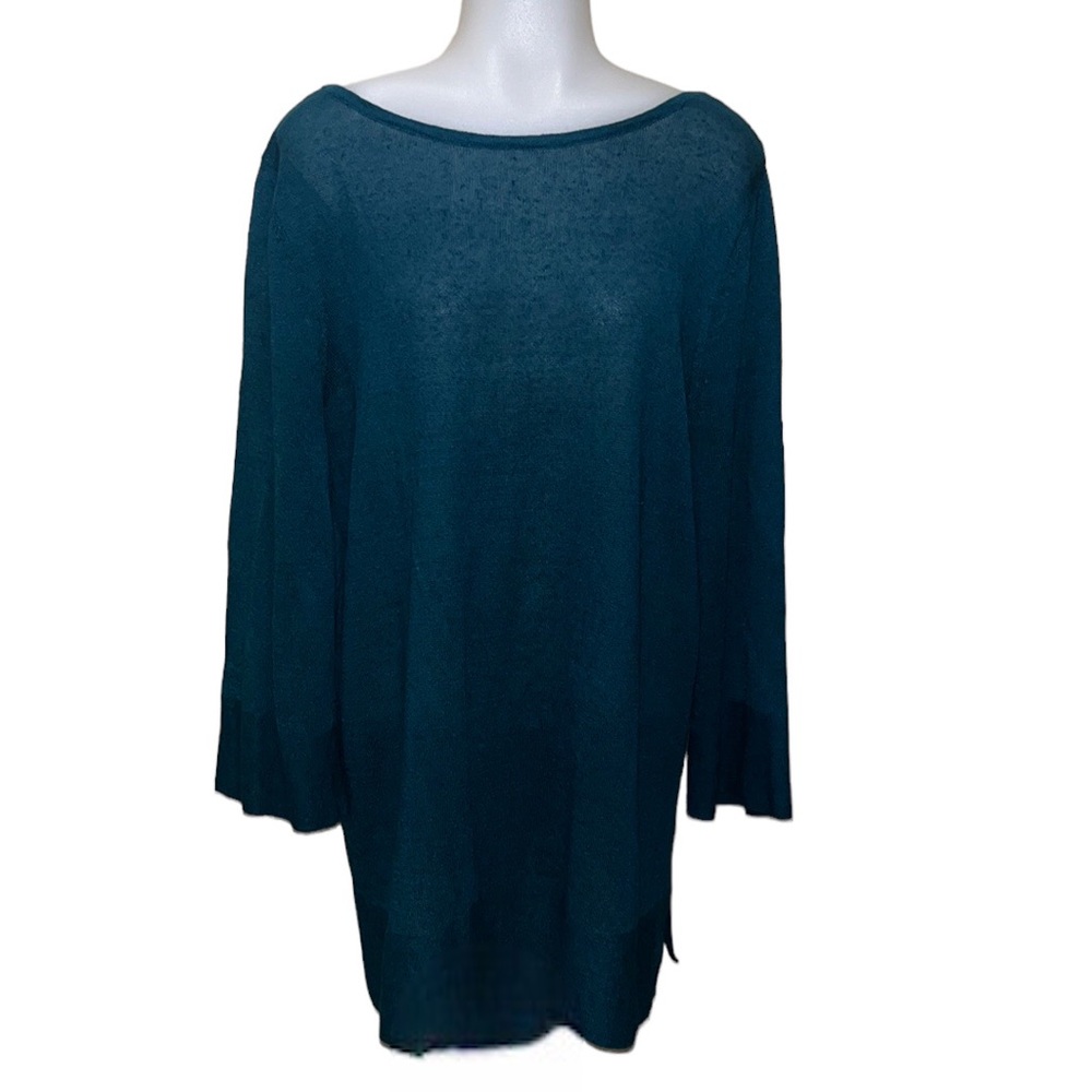 J. JILL Linen Blend 3/4 Sleeve Tunic Top Dark Teal sz M